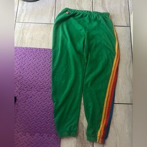 Aviator Nation Green Sweatpants with 5 Stripes